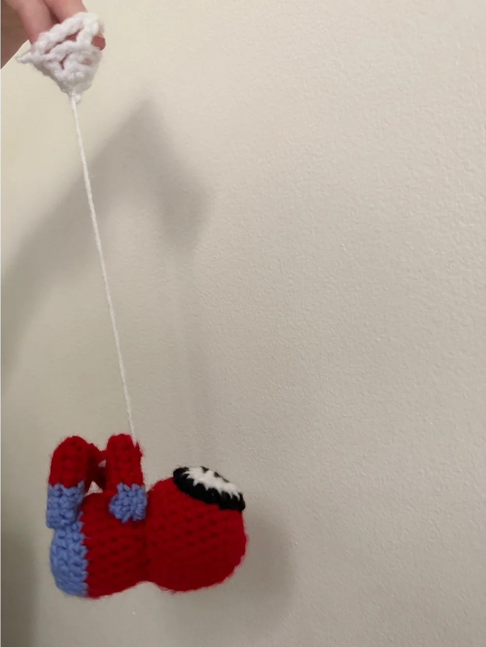 Handmade Red Crochet Stuffed Toy with Blue Accents - Kids Plush